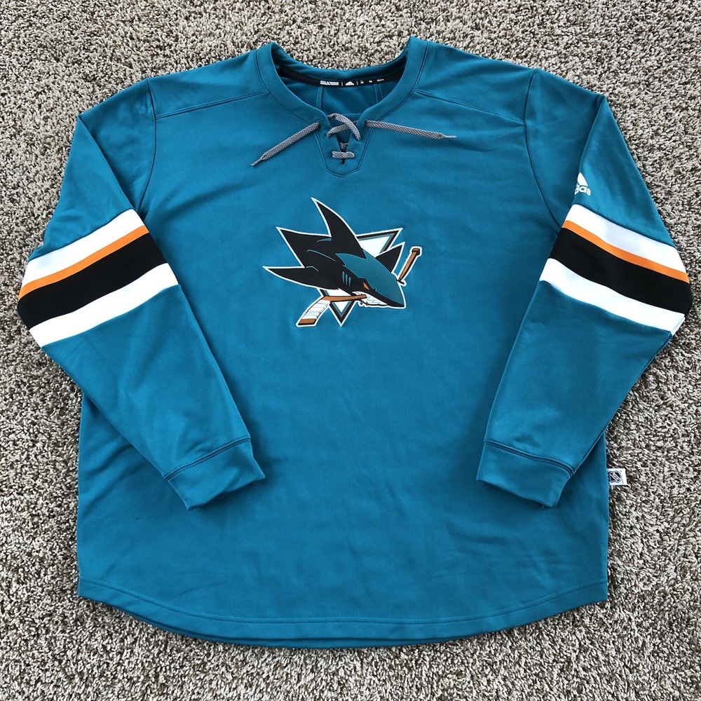 Adidas San Jose Sharks Pullover Jersey Men Size 2XL Teal Skate Lace Home Kit NHL